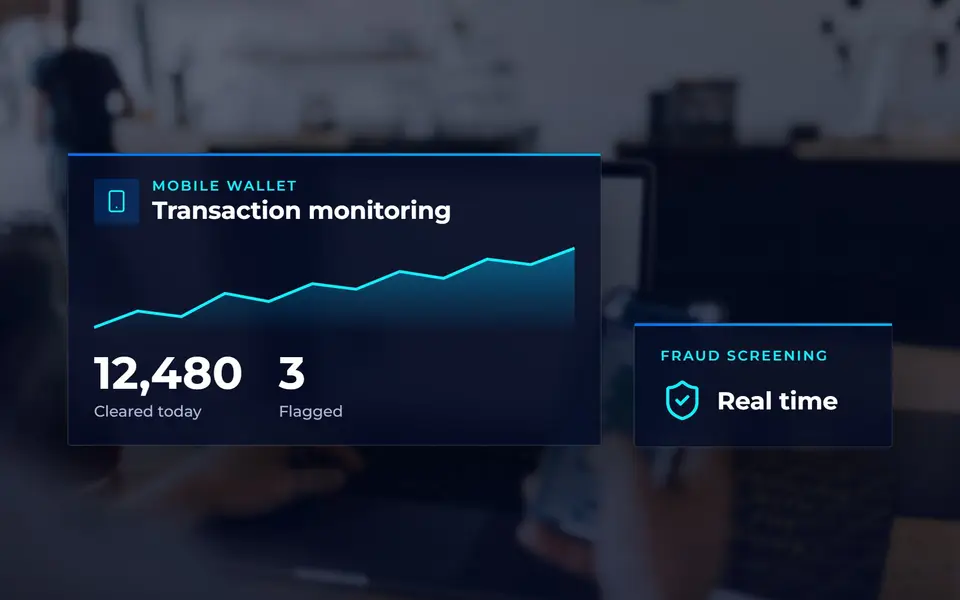 Real-time mobile wallet transaction monitoring with fraud screening