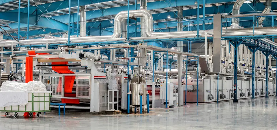 Production machinery on a textile mill floor
